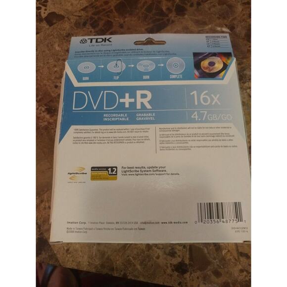 TDK LIGHTSCRIBE DVD+R 16x 4.7GB 10-pk Cakebox + Retail Box - Burn Custom Discs! - Picture 2 of 5